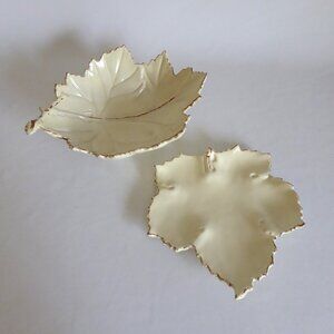 NEW CRATE & BARREL CERAMICHE MADE IN ITALY CERAMIC LEAF SHAPED BOWL PLATE SET